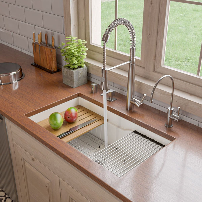 ALFI brand White 32" Workstation Step Rim Single Bowl Fireclay Undermount / Drop In Kitchen Sink ABFS3219SUD-W