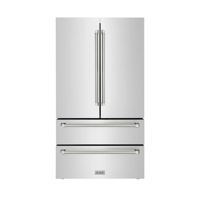 ZLINE Autograph Edition 36" Counter-Depth French Door Refrigerator, Ice Maker, Fingerprint-Resistant Stainless Steel, Helix Handles RFMZ-36-KCB