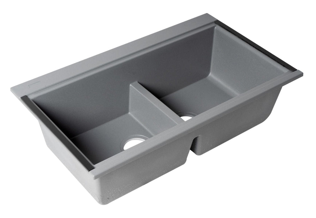 ALFI brand 33" Workstation Step Rim Double Bowl Sink, Accessories AB3418DBUM