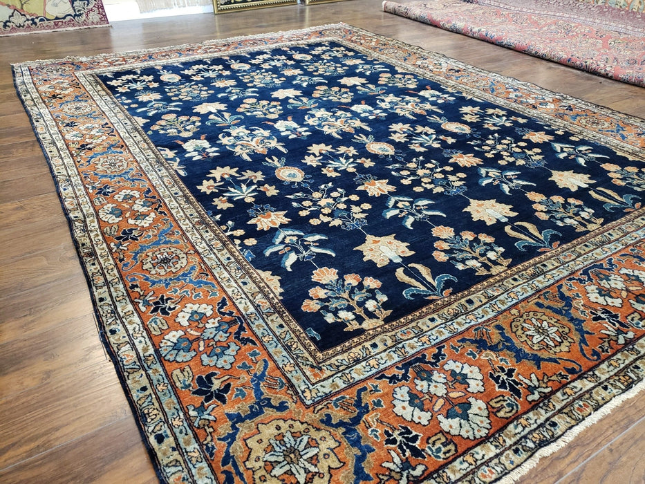 1920s Antique Persian Sarouk Mahajaran Rug, Hand Knotted, Wool, Dark Blue and Red, 8'7" x 11'10' - Farmhouse Kitchen and Bath