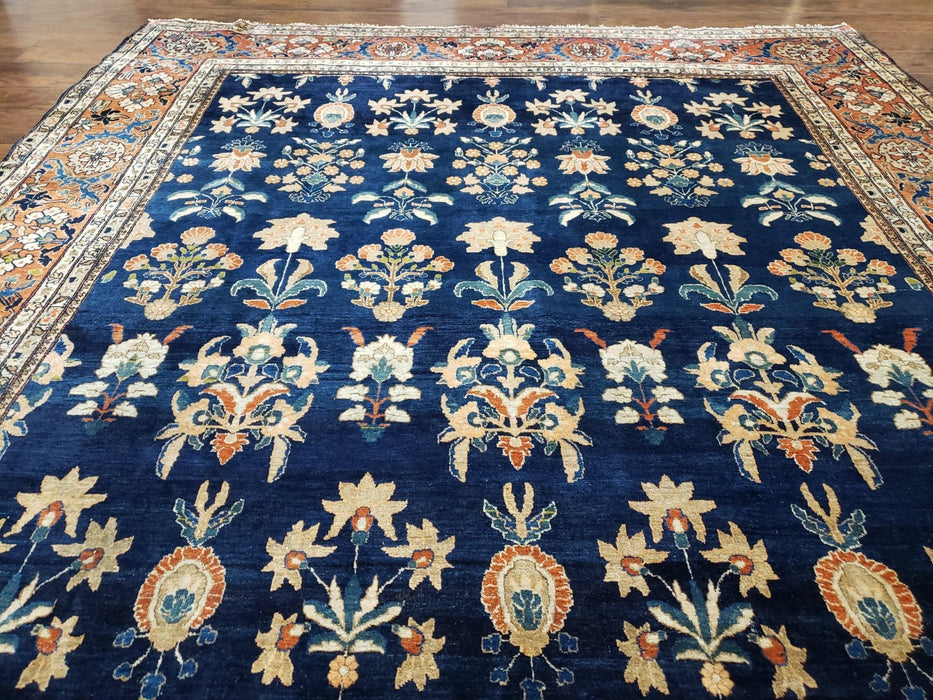 1920s Antique Persian Sarouk Mahajaran Rug, Hand Knotted, Wool, Dark Blue and Red, 8'7" x 11'10' - Farmhouse Kitchen and Bath