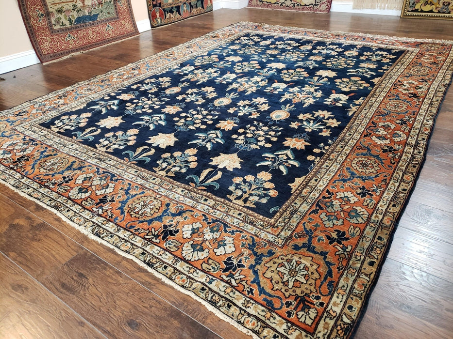 1920s Antique Persian Sarouk Mahajaran Rug, Hand Knotted, Wool, Dark Blue and Red, 8'7" x 11'10' - Farmhouse Kitchen and Bath