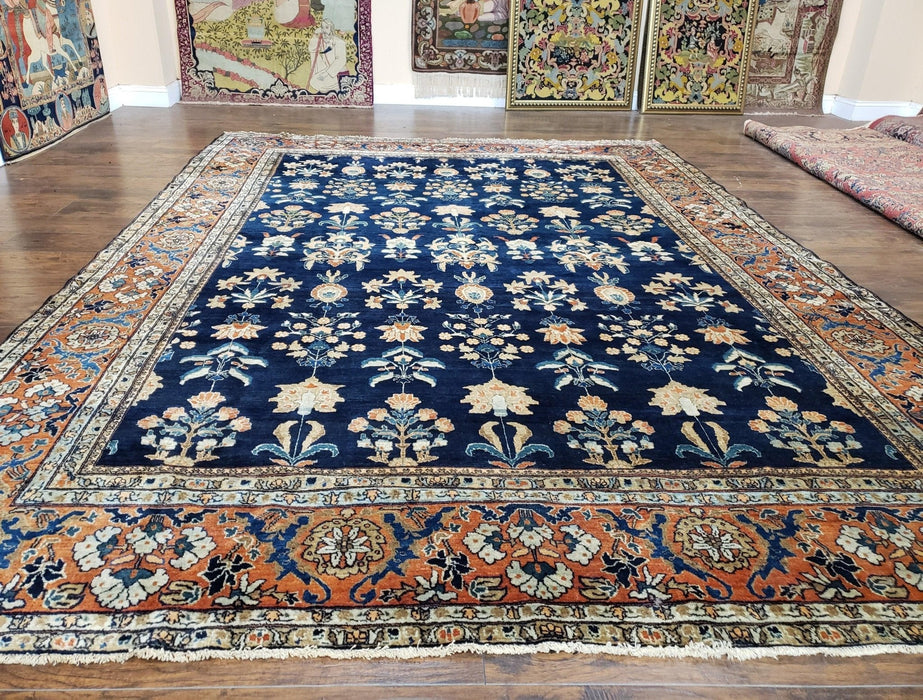 1920s Antique Persian Sarouk Mahajaran Rug, Hand Knotted, Wool, Dark Blue and Red, 8'7" x 11'10' - Farmhouse Kitchen and Bath