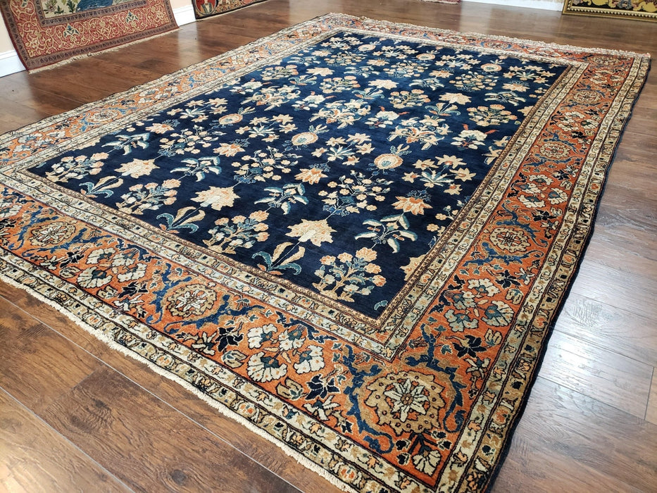 1920s Antique Persian Sarouk Mahajaran Rug, Hand Knotted, Wool, Dark Blue and Red, 8'7" x 11'10' - Farmhouse Kitchen and Bath