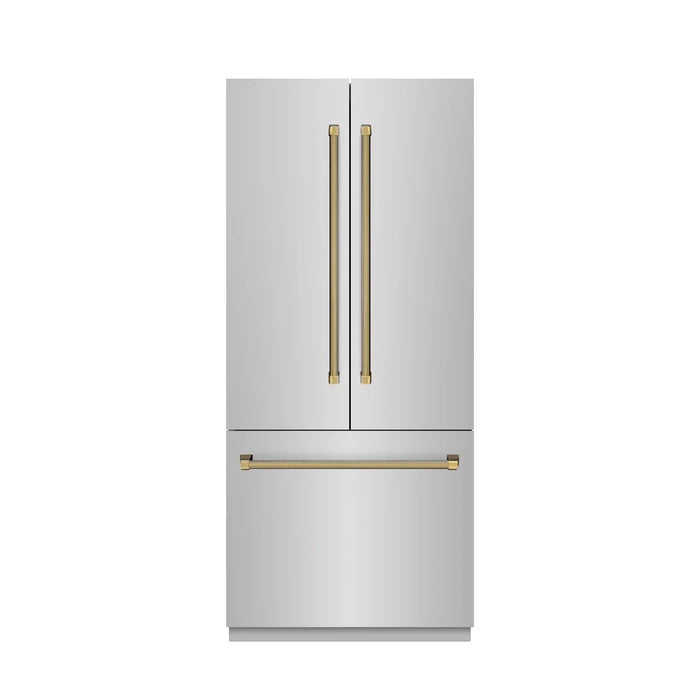 ZLINE Autograph Edition 36" French Door Built-In Bottom Freezer Refrigerator, Water Dispenser, Ice Maker, Stainless Steel, Stainless Steel Interior, Helix Handles SRBIVZ-30436KCB