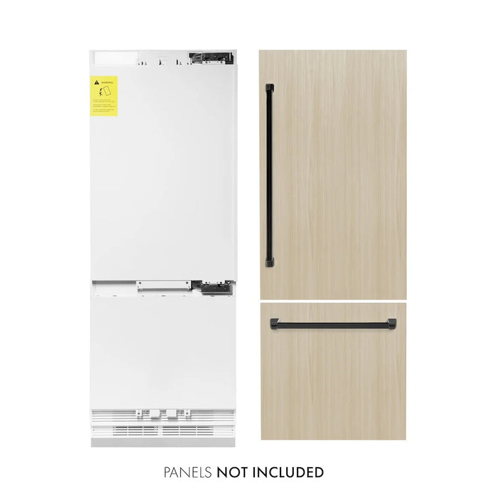 ZLINE Autograph Edition 30" Panel Ready Built-In Bottom Freezer Refrigerator, Water Dispenser, Ice Maker, Accents RBIVZ-30-CB