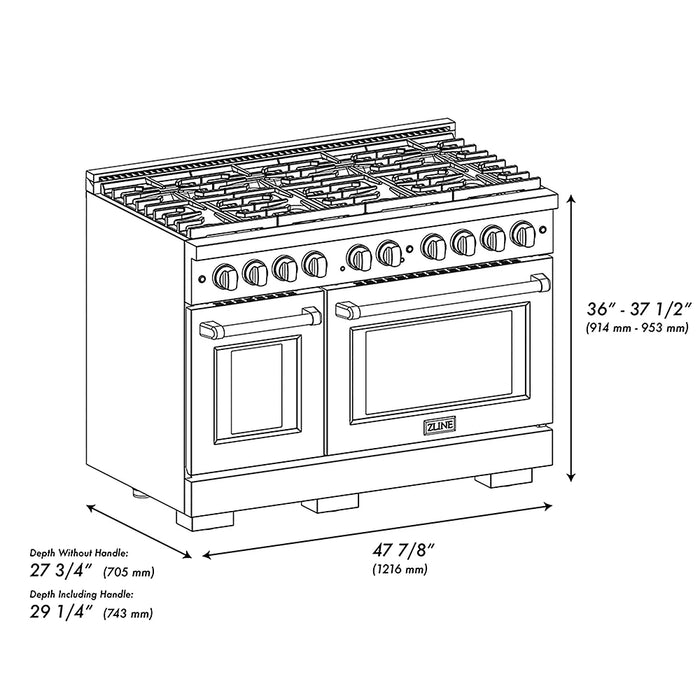 ZLINE 48" Paramount Gas Range, Convection Gas Oven, Black Satin Stainless Steel SGRBS-48