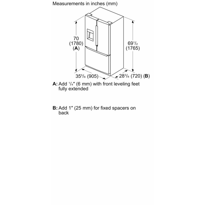 Bosch 36" Freestanding French Door Bottom Mount Smart Refrigerator, B36FD10ENS