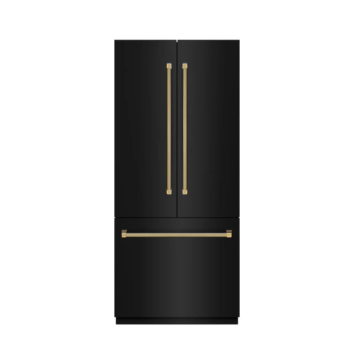 ZLINE Autograph Edition 36" French Door Built-In Bottom Freezer Refrigerator, Water Dispenser, Ice Maker, Black Stainless Steel, Stainless Steel Interior, Helix Handles SRBIVZ-BS36KCB