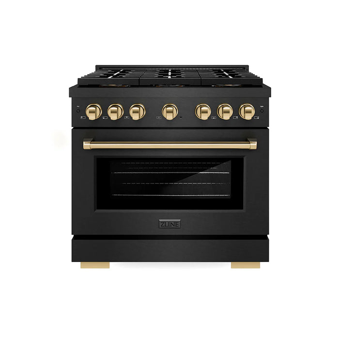 ZLINE 36" Paramount Gas Range, Convection Gas Oven, Black Satin Stainless Steel SGRBSZ-36-CB