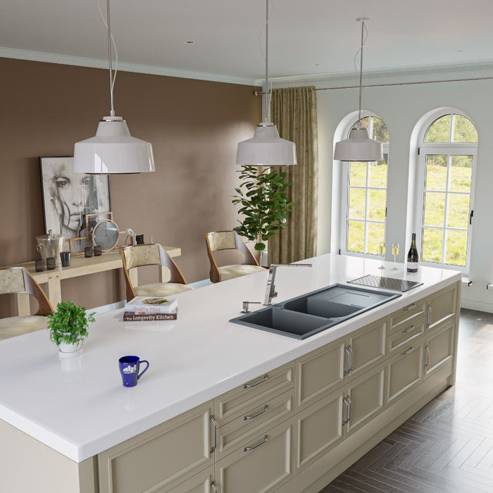 ALFI brand 46" Double Bowl Granite Composite Kitchen Sink, Drainboard AB4620DI