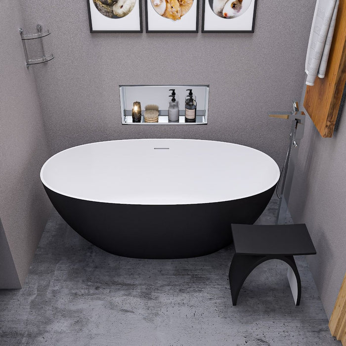 ALFI brand 59" White Oval Solid Surface Resin Soaking Bathtub AB9975