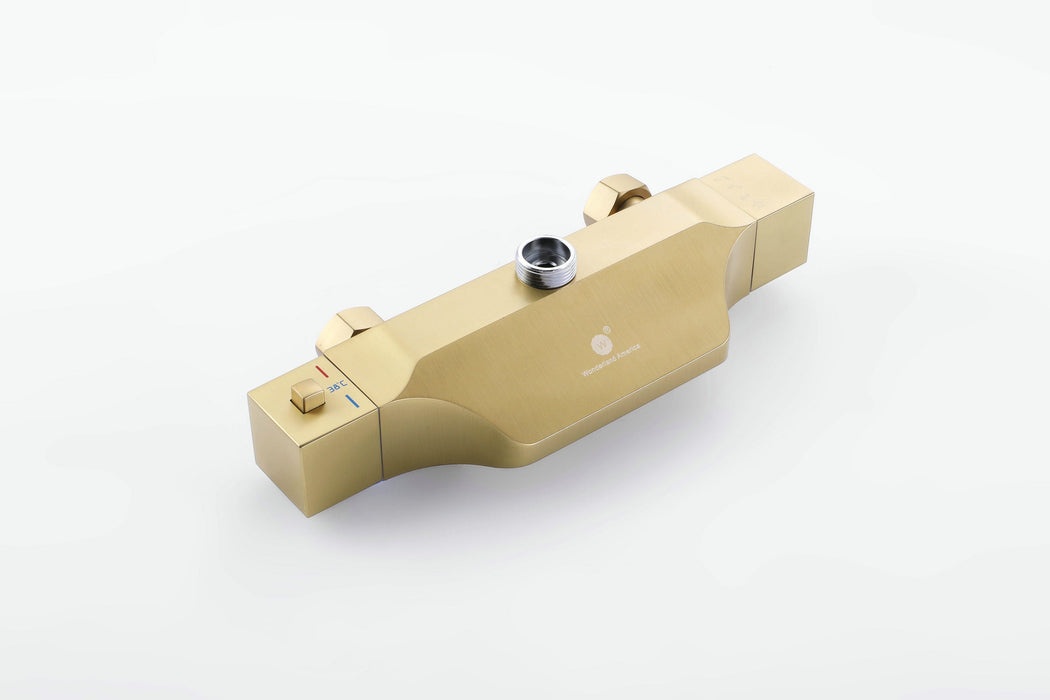 Luxurious Brushed Gold Or Matte black Wall-Mounted Thermostatic Rain Exposed Shower Set with Tub Spout