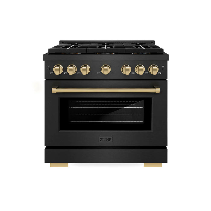 ZLINE 36" Paramount Gas Range, Convection Gas Oven, Black Satin Stainless Steel SGRBSZ-36-CB