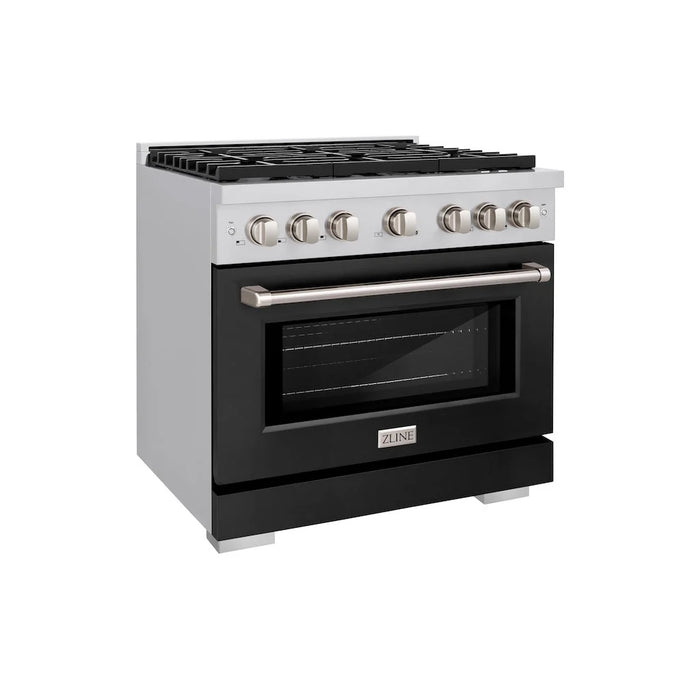 ZLINE 36" Gas Range, Convection Gas Oven, Stainless Steel,Matte Black  SGR-BLM-36