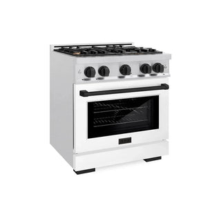 ZLINE 30" Select Dual Fuel Range Gas Cooktop Electric Convection Oven DuraSnow® Stainless Steel White Matte Door Matte Black HDRSZ-WM-30-MB