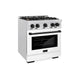 ZLINE 30" Select Dual Fuel Range Gas Cooktop Electric Convection Oven DuraSnow® Stainless Steel White Matte Door Matte Black HDRSZ-WM-30-MB