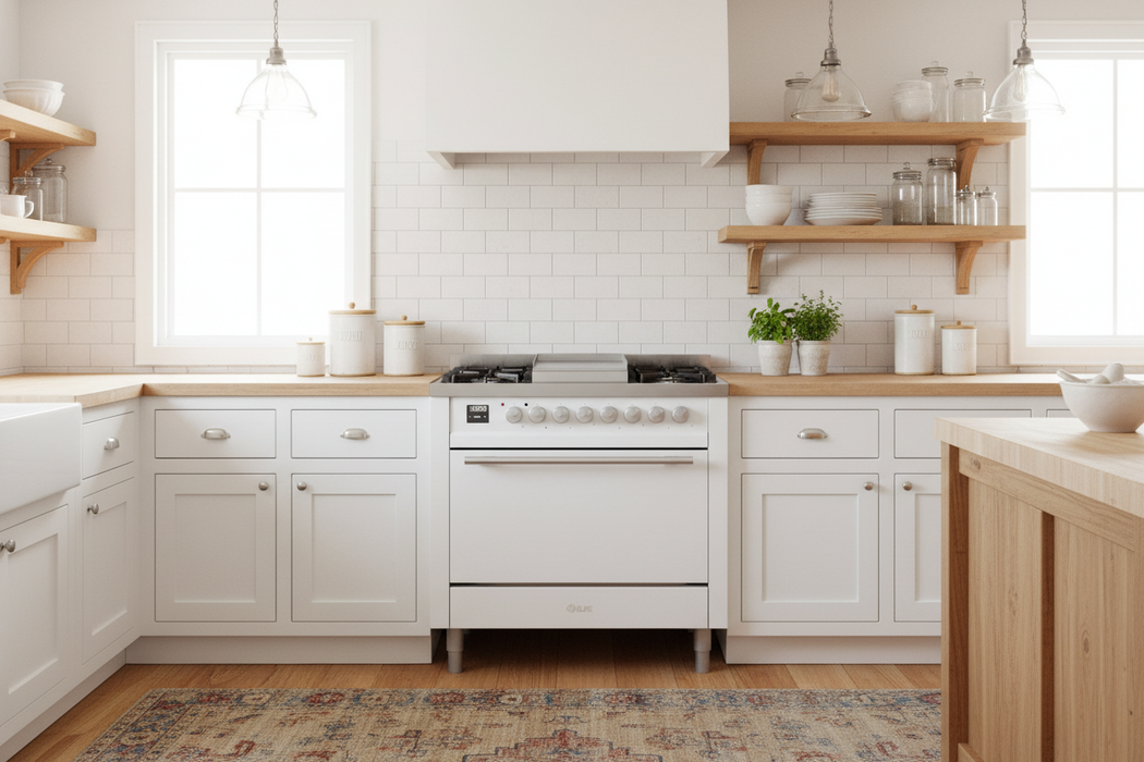 ILVE 36"Professional Plus Dual Fuel Range, White UP36FQMPWH