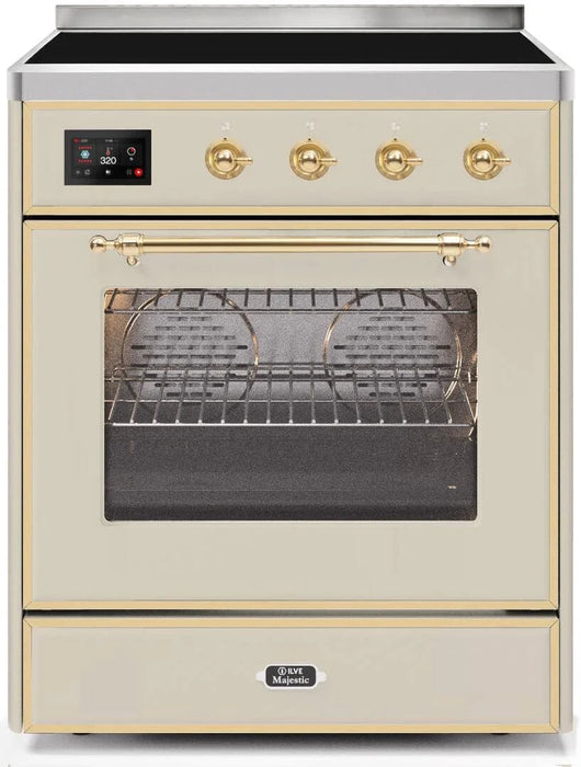 ILVE 30"Majestic II Induction Range, Antique White, Brass Trim UMI30NE3AWG