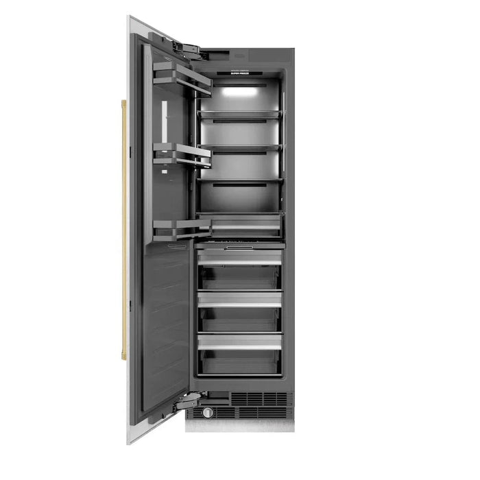 ZLINE 24" Column Freezer DuraSnow®Stainless Steel, Graphite Gray Interior Polished Gold RCFVZ-SN-24-G