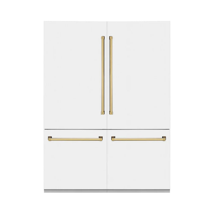 ZLINE 60" Autograph Edition French Door Refrigerator, Internal Water, Ice Dispenser, White Matte, Champagne Bronze Accents RBIVZ-WM-60-CB