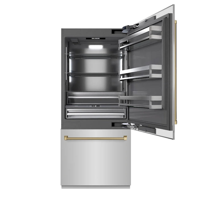 ZLINE Autograph Edition 36" Built-In Bottom Freezer Refrigerator, Water Dispenser, Ice Maker, Stainless Steel, Graphite Gray Interior,Helix Handles GRBITZ-30436KCB