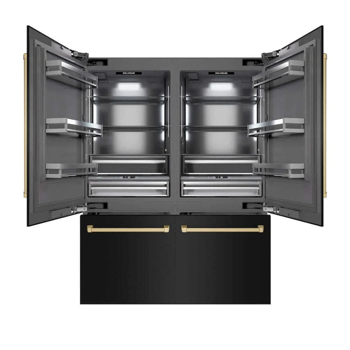 ZLINE 60" Built-In Bottom Freezer Refrigerator with Water Dispenser, Ice Maker, Black Stainless Steel, Graphite Gray Interior, Champagne Bronze GRBIVZ-BS-60-CB