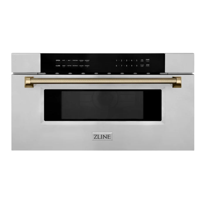 ZLINE Autograph Edition 30" Built-in Microwave Drawer, Stainless Steel, Helix Handle MWDZ-30-KCB