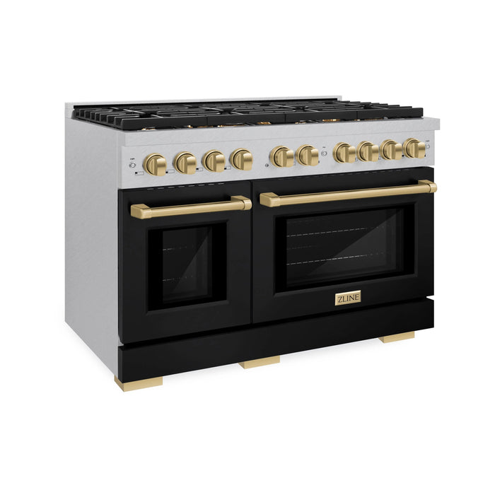 ZLINE 48"Paramount Dual Fuel Range DuraSnow® Black Matte, Champagne Bronze SDRSZ-BLM-48-CB