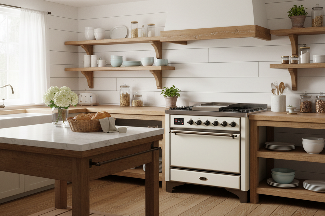 ILVE Majestic III 36" Dual Fuel, Range, Antique White, Burnished Trim UM36FQNR3AWB