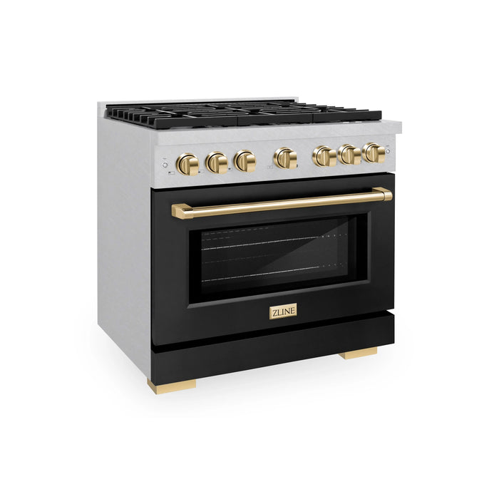 ZLINE 36"Paramount Dual Fuel Range DuraSnow® Black Matte, Gold SDRSZ-BLM-36-G