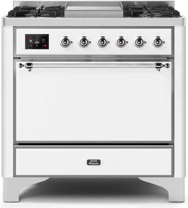 ILVE Majestic II 36" Dual Fuel Range White Chrome Trim UM09FDQNS3WHC