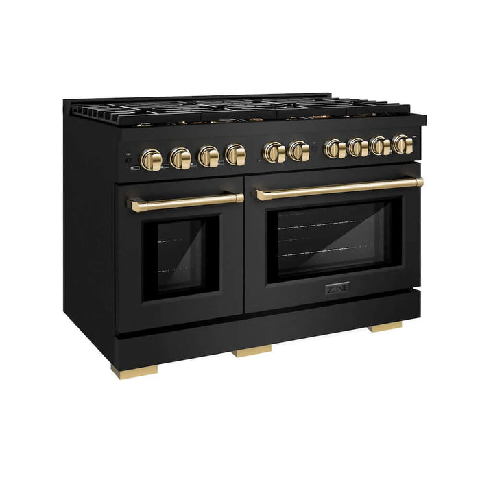 ZLINE 48"Gas Range, Convection Gas Oven, Black, Gold,SGRBZ-48-G