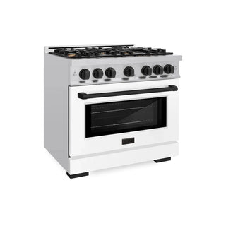 ZLINE 36" Select Gas Range Convection Gas Oven Stainless Steel White Matte Doors Matte Black HGRZ-WM-36-MB