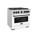 ZLINE 36" Select Gas Range Convection Gas Oven Stainless Steel White Matte Doors Matte Black HGRZ-WM-36-MB
