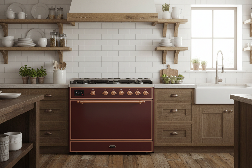 ILVE Majestic II 30" Dual Fuel Range Burgundy Copper Trim UM30DQNE3BUP
