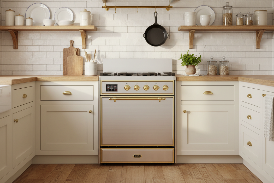 ILVE Majestic III 30" Dual Fuel Range, Stainless Steel Brass Trim UM30QNR3SSG