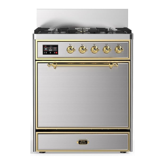 ILVE Majestic III 30" Dual Fuel Range, Stainless Steel Brass Trim UM30QNR3SSG