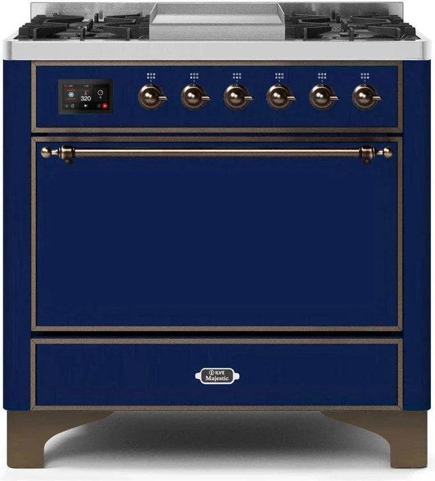 ILVE Majestic II 36" Dual Fuel Range Midnight Blue Bronze Trim UM09FDQNS3MBB