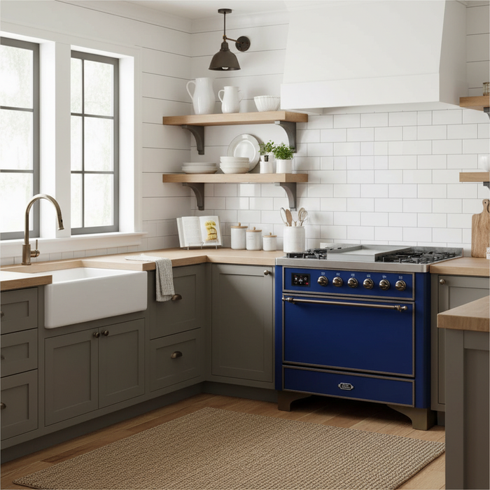 ILVE Majestic II 36" Liquid Propane Dual Fuel Range Midnight Blue Bronze Trim UM09FDQNS3MBBLP