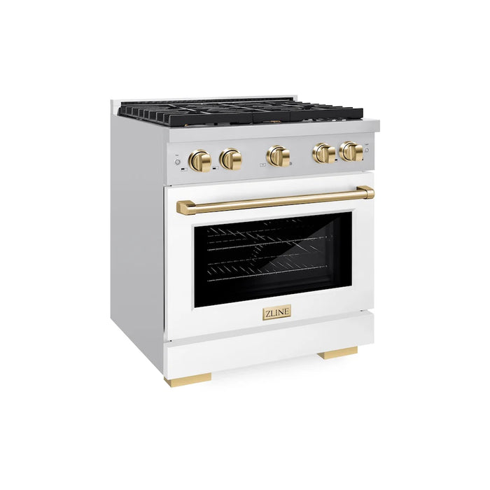 ZLINE 30"Paramount Dual Fuel Range White Matte Gold SDRZ-WM-30-G