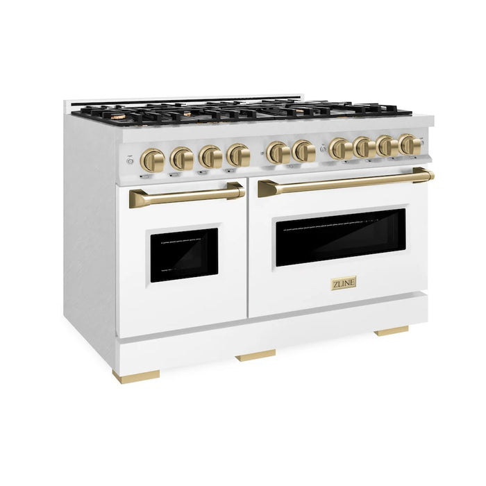 ZLINE 48"Classic Gas Range, Convection Gas Oven, Satin Stainless Steel, White Matte Door, Accents CGRSZ-WM-48-CB