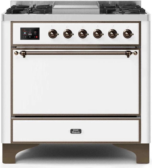 ILVE Majestic II 36" Liquid Propane Dual Fuel Range White Bronze Trim UM09FDQNS3WHBLP