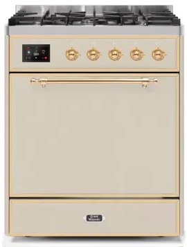 ILVE Majestic II 30" Liquid Propane Dual Fuel Range, Antique White Brass Trim UM30DQNE3AWGLP