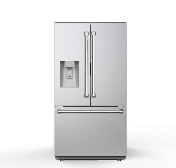 THOR Kitchen 36" French Door Standard Depth Refrigerator, Water Dispenser, Dual Ice Maker - Front View