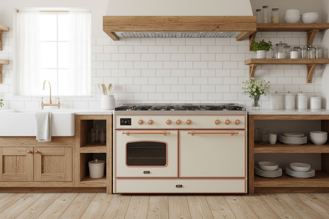 ILVE Majestic II 30" Liquid Propane Dual Fuel Range, Antique White Copper Trim UM30DQNE3AWPLP