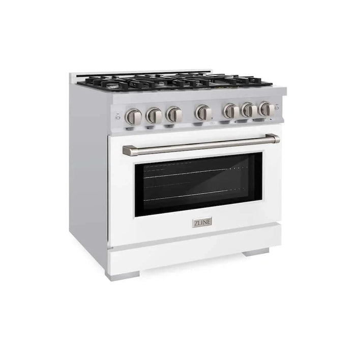 ZLINE 36" Select Dual Fuel Range Gas Cooktop Electric Convection Oven Stainless Steel White Matte Door HDR-WM-36