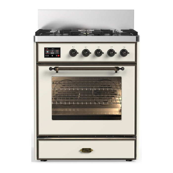 ILVE Majestic III 30" Dual Fuel Range Antique White, Burnished Trim UM30NR3AWB