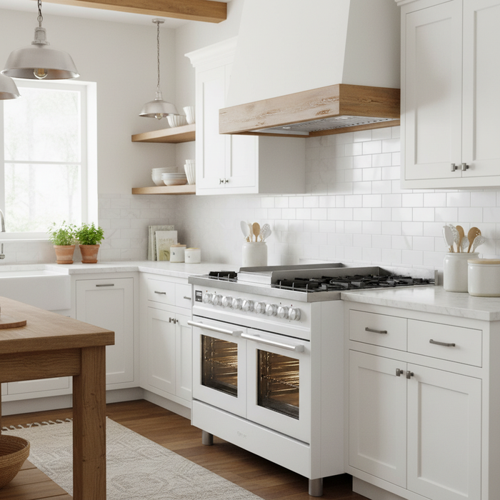 ILVE 40"Professional Plus Dual Fuel Range, White UPD40FWMPWH