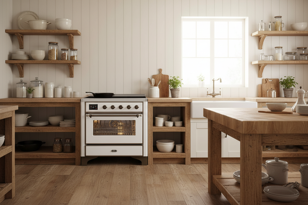 ILVE 36"Majestic II Induction Range White Bronze Trim UMI09NS3WHB